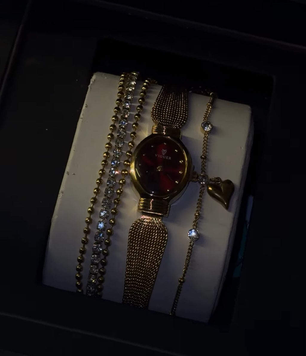 Rosé time watch stack