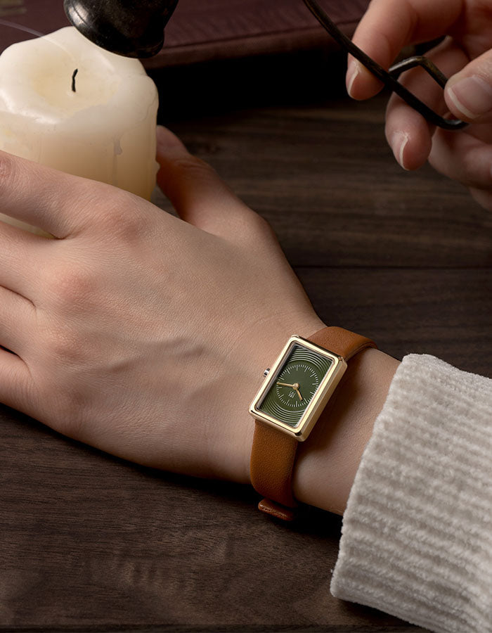 Elegant sapphire dial lather watch